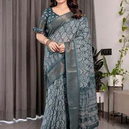 MAHARANI COUTURE Ethnic Motifs Printed Zari Pure Cotton Banarasi Saree image 2