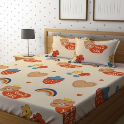 Myntra Elegant Homes Beige Cartoon Characters 280 TC Double Queen Bedsheet Set-2.28mX2.54m-picture-19