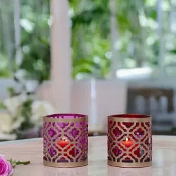royaloak Gold Metal Set Of 2 Cut Work Design Votive Holder Candle Holder Set of 1-picture-27