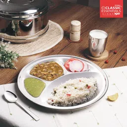 classic essentials Stainless Steel Round Lunch Dinner Plate, Bhojan Thali 4 in 1 Compartments Dinner Set image 5