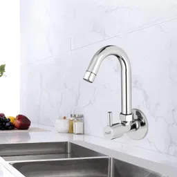 prestige Brass Sink Cock Turbo Handle with Swivel Spout, Flange and Aerator Foam Flow Pillar Tap Faucet image 5