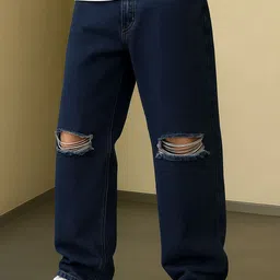 shinik Men Loose Fit Mid Rise Dark Blue Jeans image 4