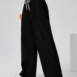 Women Loose Fit Black Cotton Blend Trousers-image-40