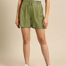 all about you Solid Women Green Casual Shorts-picture-12