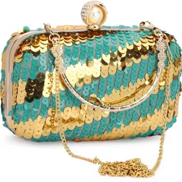 divastri Party Blue, Gold, Green Clutch - Regular Size-picture-15