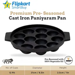 flipkart smartbuy Cast Iron Paniyaram Appam Pan Appe Ponganalu Pan Chatti Appam Maker (12 Cups) Paniarakkal 1 L capacity 20 cm diameter image 2