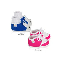 NESKA MODA Kids Set Of 2 Blue & Pink Bunny & Solid Slip On Cotton Booties image 4