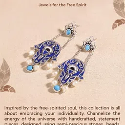 Voylla Boho Tribe Moonlit Lotus Oxidised Pendant Set image 2