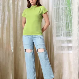 DressBerry Women Ribbed Choker Neck Fitted Top-picture-28