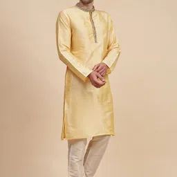 SKAVIJ Mandarin Collar Long Sleeves Pastels Thread Work Straight Kurta with Churidar image 3