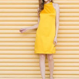 KATLINE Women Satin Mock Neck Sleeveless Sheath Dress-image-69