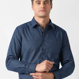 Van Heusen Men Slim Fit Checked Spread Collar Pure Cotton Formal Shirt-picture-42