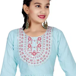 7Tiara Girls Embroidered Pleated Sequinned Pure Cotton Kurti with Pyjamas image 4