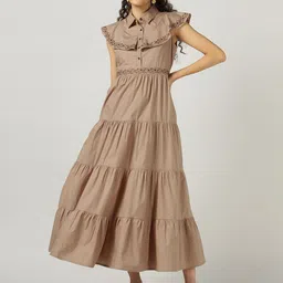 Sands of India Women Solid Shirt Collar Fit and Flare Maxi Dress-picture-46