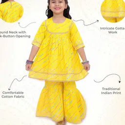 LITTLE GINNIE Girls Printed Regular Pure Cotton Kurti with Sharara image 5
