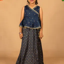 HERE&NOW Girls Floral Printed Angrakha Top with Skirt image 1