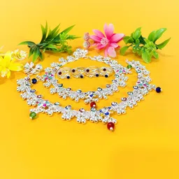 AamNa Enterprises Silver-Plated Stone-Studded & Beaded Jewellery Set-picture-38