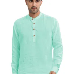 Navkanj Band Collar Roll-Up Sleeves Straight Short Kurta-image-54