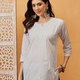 ADA Ethnic Motifs Embroidered Chikankari Chikankari Kurti-picture-41