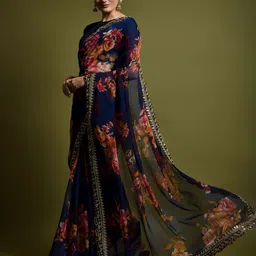 Anouk Floral Poly Chiffon Saree image 1
