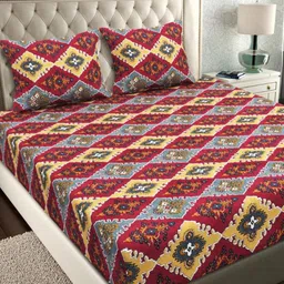 bsb home Maroon & Grey 144 TC Queen Bedsheet with 2 Pillow Covers-picture-17