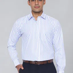 ACCOX Men Comfort Fit Vertical Striped Spread Collar Cotton Formal Shirt-image-2