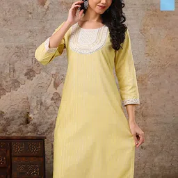 AUZAAI COLLECTION Selection Of 2 Yoke Design Thread Work Pure Cotton Straight Kurtas-image-92