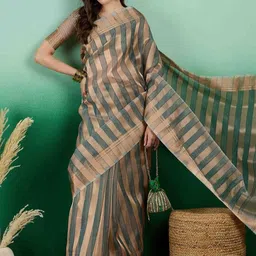 all about you Striped Sequinned Organza Handloom Banarasi Saree image 5