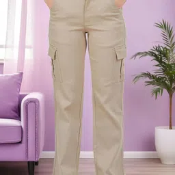 FIREAGE Women Danial Straight Fit High-Rise Clean Look Stretchable Cargo Styles Jeans-image-28