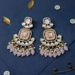 MEIRA JEWELLERY Gold Plated Artificial Stone Studded & Beaded Drop Earrings-image-52