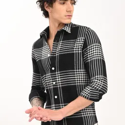 Blu MNKY Men Classic Slim Fit Checked Spread Collar Cotton Casual Shirt-image-30