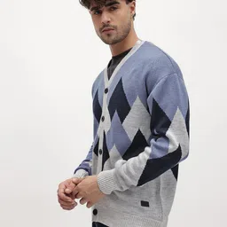 The Roadster Life Co. Argyle Self Design V-Neck Cardigan image 5