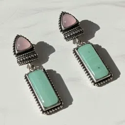 Navya Collection Silver-Plated Geometric Shaped Artificial Stones Studded Drop Earrings-picture-13