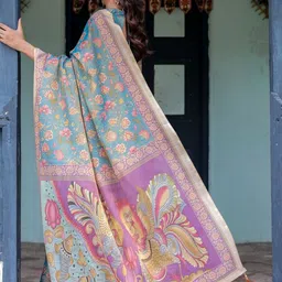 ALMAARI FASHION Floral Pure Cotton Banarasi Saree With Unstitched Blouse Piece image 4
