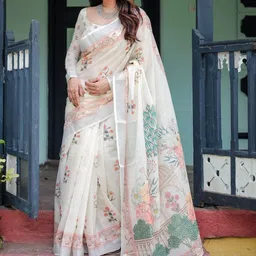 MAHARANI COUTURE Floral Pure Linen Banarasi Saree image 5