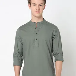 R&B Mandarin Collar Slim Fit Cotton Casual Shirt-picture-14