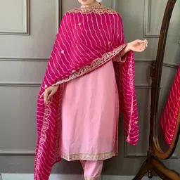 BAESD Women Ethnic Motifs Embroidered Regular Kurti with Trousers & With Dupatta-image-64