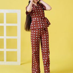 Stylo Bug Girls Printed Shirt Collar Pure Cotton Shirt With Trouser-picture-25