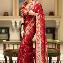 CaniBani Red Silk Blend Banarasi Sarees image 4