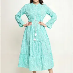 Mollar Hand Block Printed Full Sleeve Fit & Flare Midi Dress-picture-22