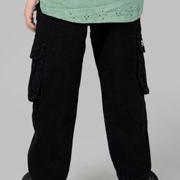 Hopscotch Boys Black Mid-Rise Pure Cotton Drawstring Cargo Jeans-picture-30