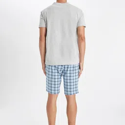 DeFacto Checked Round Neck Short Sleeves Pure Cotton T-Shirt With Shorts image 4