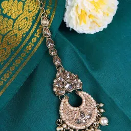 SALONI FASHION JEWELLERY Women Gold-Plated Ethnic Crystals Studded Maang Tikka-picture-37