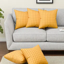 Aura Mustard 5 Pieces Square Cushion Covers-picture-41