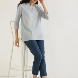Moda Rapido Women Blue Cotton Flex Regular Top-picture-44