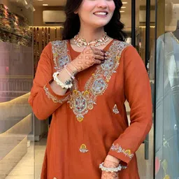 J.KANJI Women Ethnic Motifs Embroidered A-Line Kurta with Trousers & Dupatta image 5