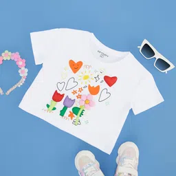 Pantaloons Junior Girls Printed V-Neck Applique T-shirt-image-41