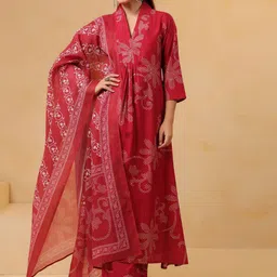 GoSriKi Floral Printed V Neck A-line Kurta With Palazzos With Dupatta-image-42