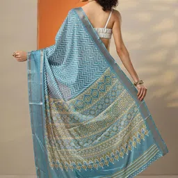 Libas Women Chevron Printed Sequinned Embellished Border Saree With a Blouse Piece image 2