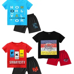 FRENCH KLEIDER Boys Pack Of 3 Printed Round Neck Pure Cotton T-shirt With Shorts-picture-31